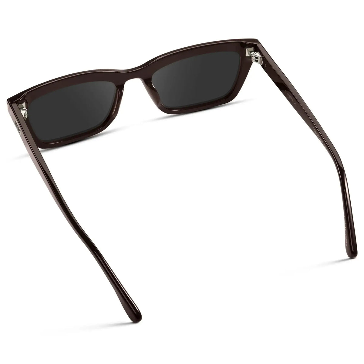 Mocha Brown / Grey || Back view of Women's Cat Eye Prescription Sunglasses with Mocha Brown Frame and Grey Lenses on a white background
