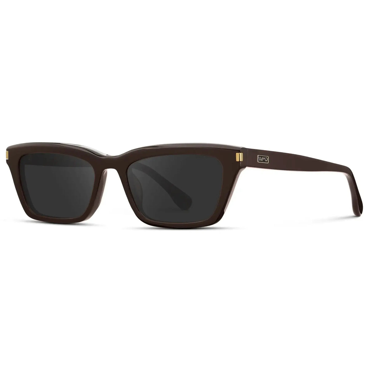 Mocha Brown / Grey || Side view of Women's Cat Eye Prescription Sunglasses with Mocha Brown Frame and Grey Lenses on a white background