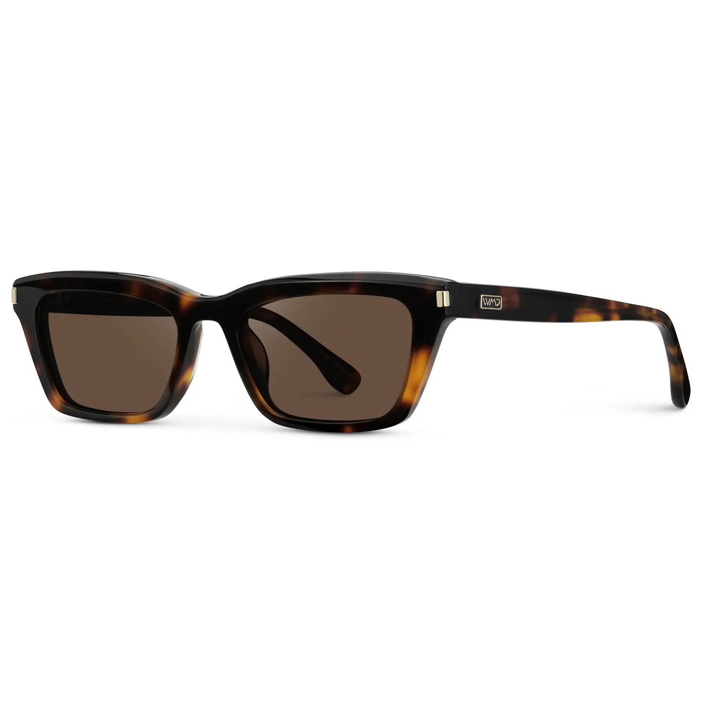 Brown Tortoise / Brown Lens || Side view of Women's Cat Eye Polarized Sunglasses with Brown Tortoise Frame and Brown Lenses on a white background