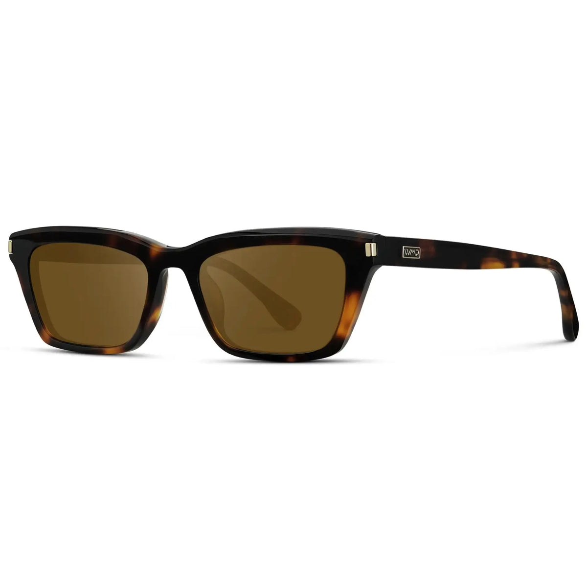 Brown Tortoise / Amber || Side view of Women's Cat Eye Prescription Sunglasses with Brown Tortoise Frame and Amber Lenses on a white background