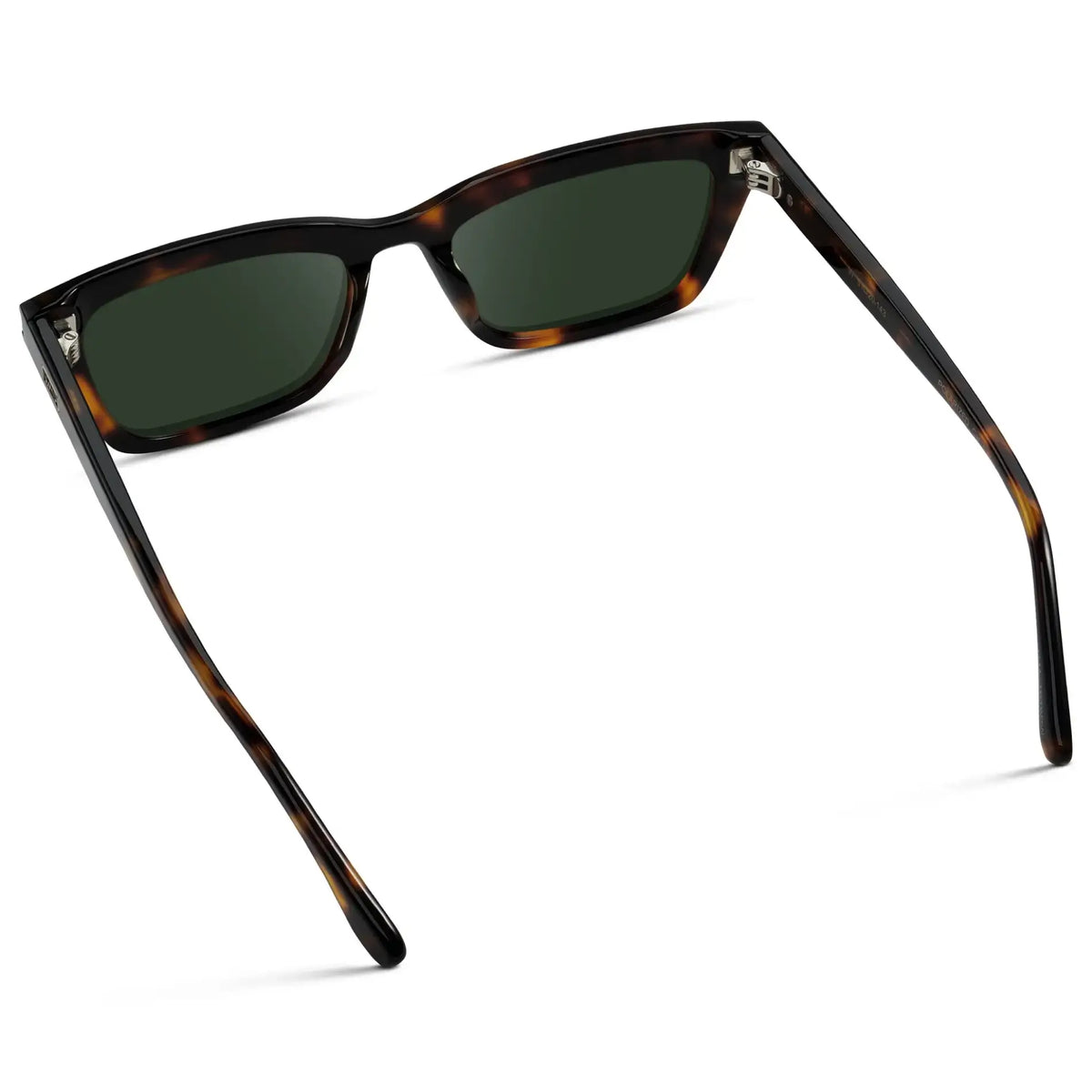 Brown Tortoise / G15 || Back view of Women's Cat Eye Prescription Sunglasses with Brown Tortoise Frame and Green Lenses on a white background