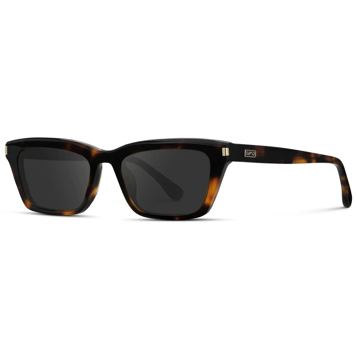 Brown Tortoise / Grey || Side view of Women's Cat Eye Prescription Sunglasses with Brown Tortoise Frame and Grey Lenses on a white background