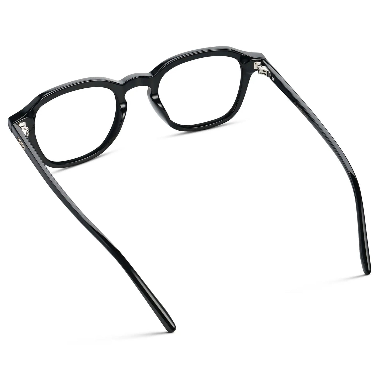 Black || Back view of Men's Geometric Square Eyeglasses with Black Acetate Frame and Clear Prescription Lens on a white background