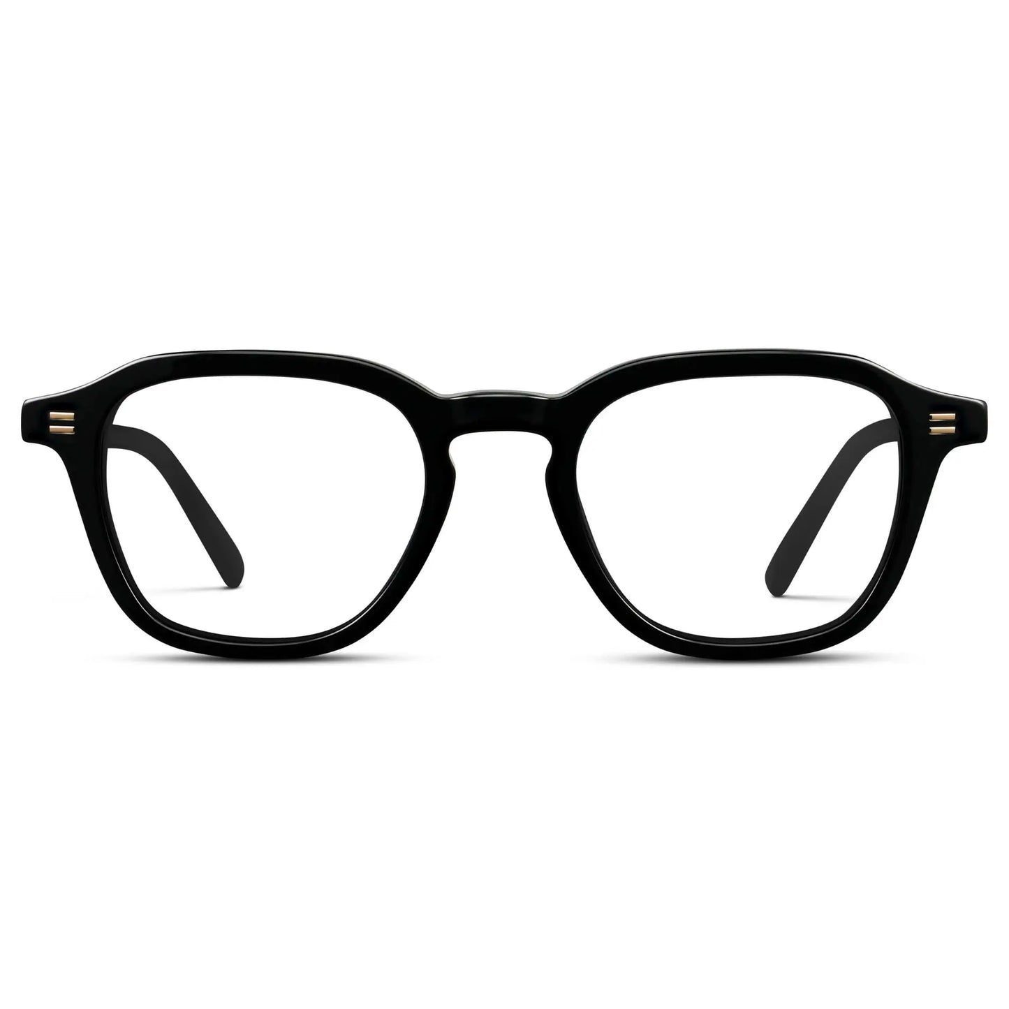 Black || Men's Geometric Square Eyeglasses with Black Acetate Frame and Clear Prescription Lens on a white background