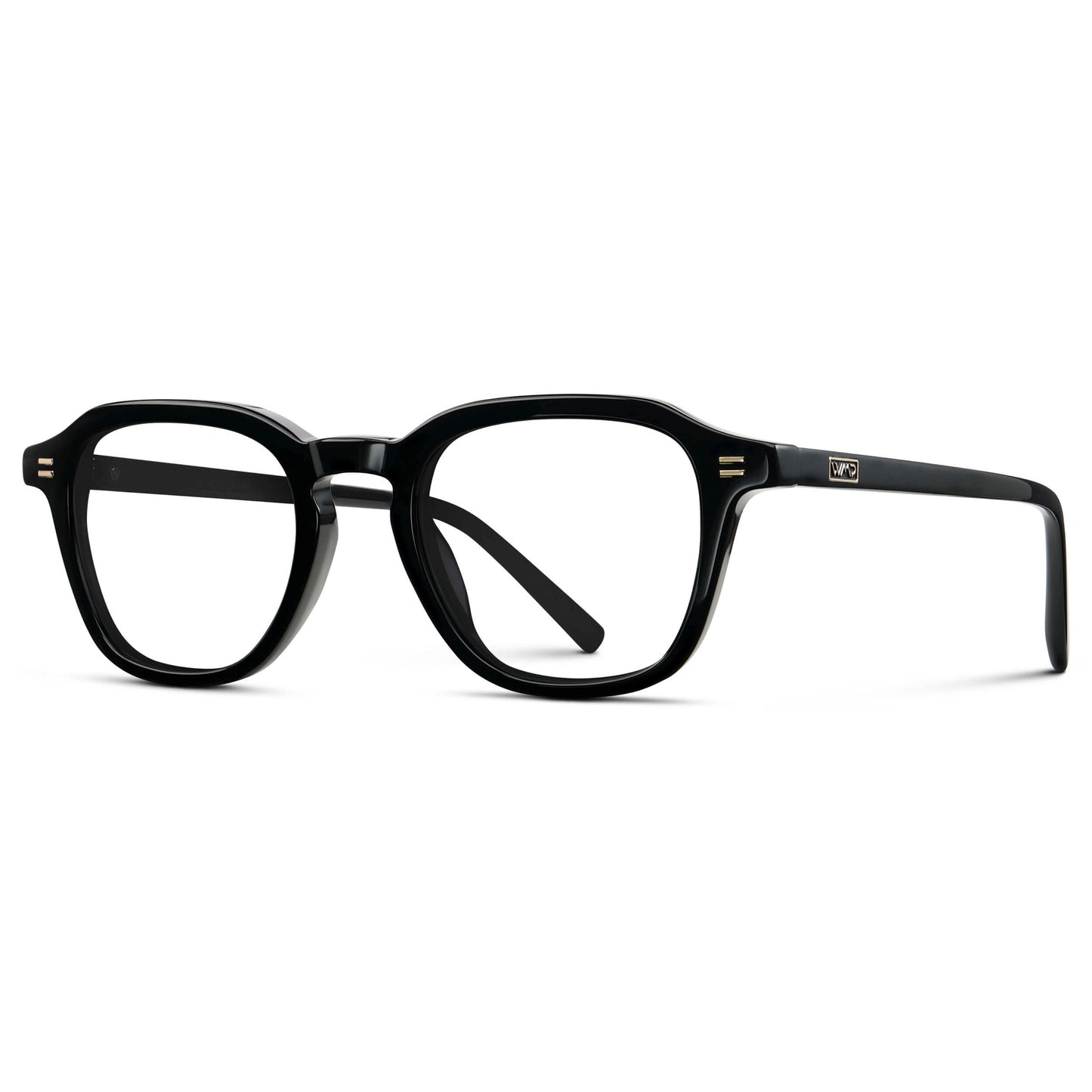 Black || Men's Geometric Square Eyeglasses with Black Acetate Frame and Clear Prescription Lens