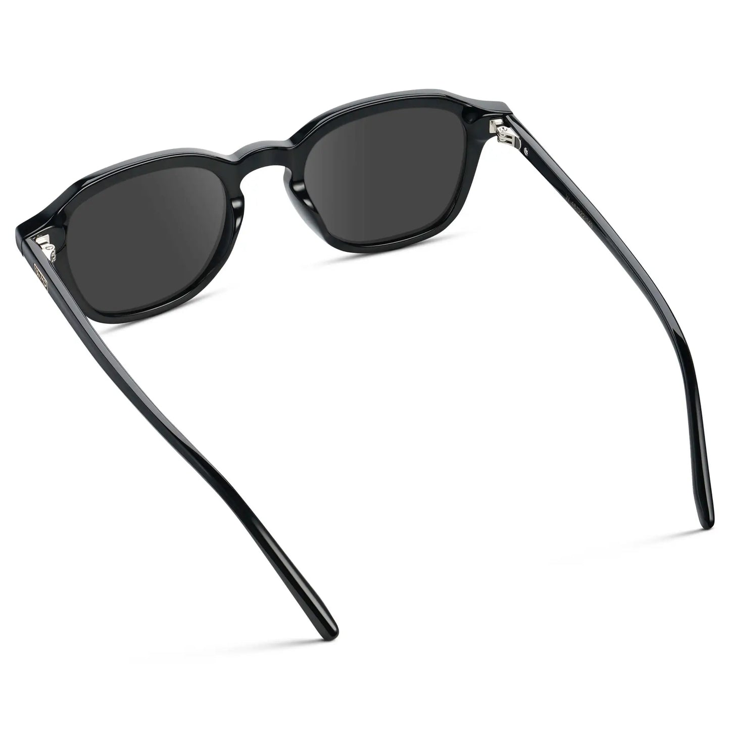 Black / Grey || Back view of Men's Geometric Square Prescription Sunglasses with Black Acetate Frame and Grey Lens