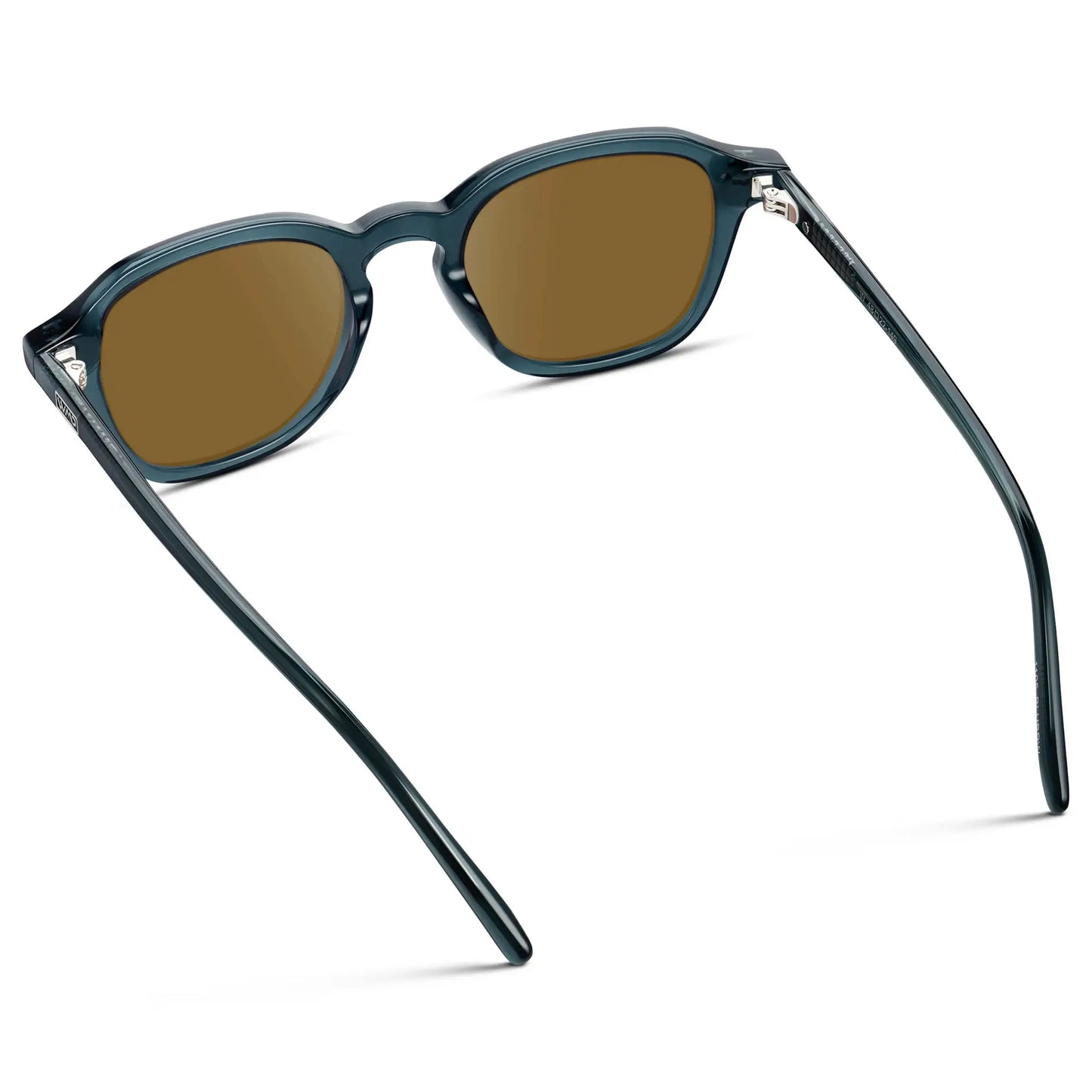 Crystal Steel Blue / Amber || Back view of Men's Geometric Square Prescription Sunglasses with Crystal Steel Blue Acetate Frame and Amber Lens