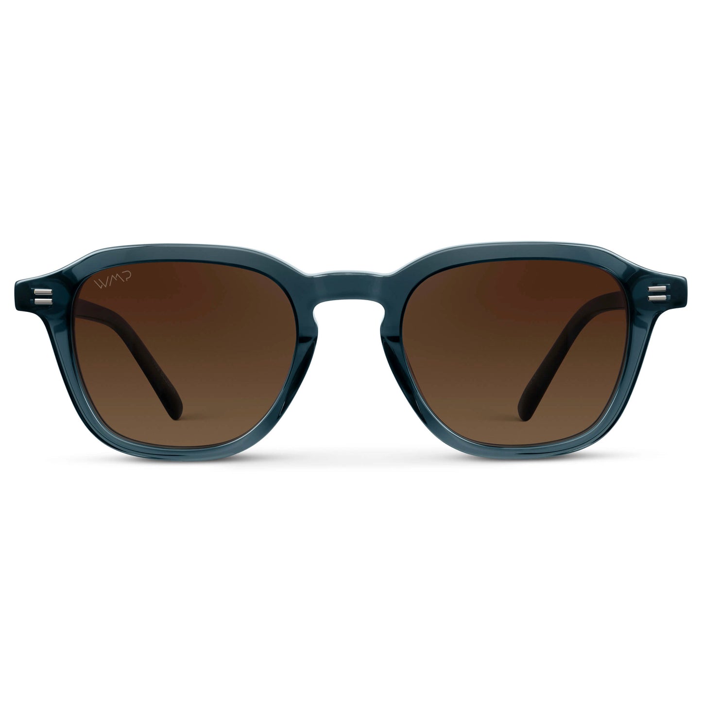 Crystal Steel Blue / Brown Gold Gradient Lens || Men's Geometric Square Sunglasses with Crystal Steel Blue Acetate Frame and Brown Gold Gradient Polarized Lens