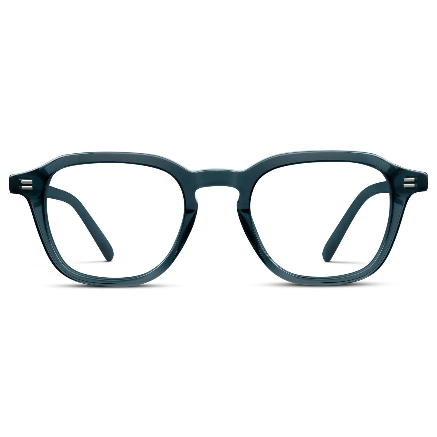 Crystal Steel Blue || Men's Geometric Square Eyeglasses with Crystal Steel Blue Acetate Frame and Clear Prescription Lens on a white background