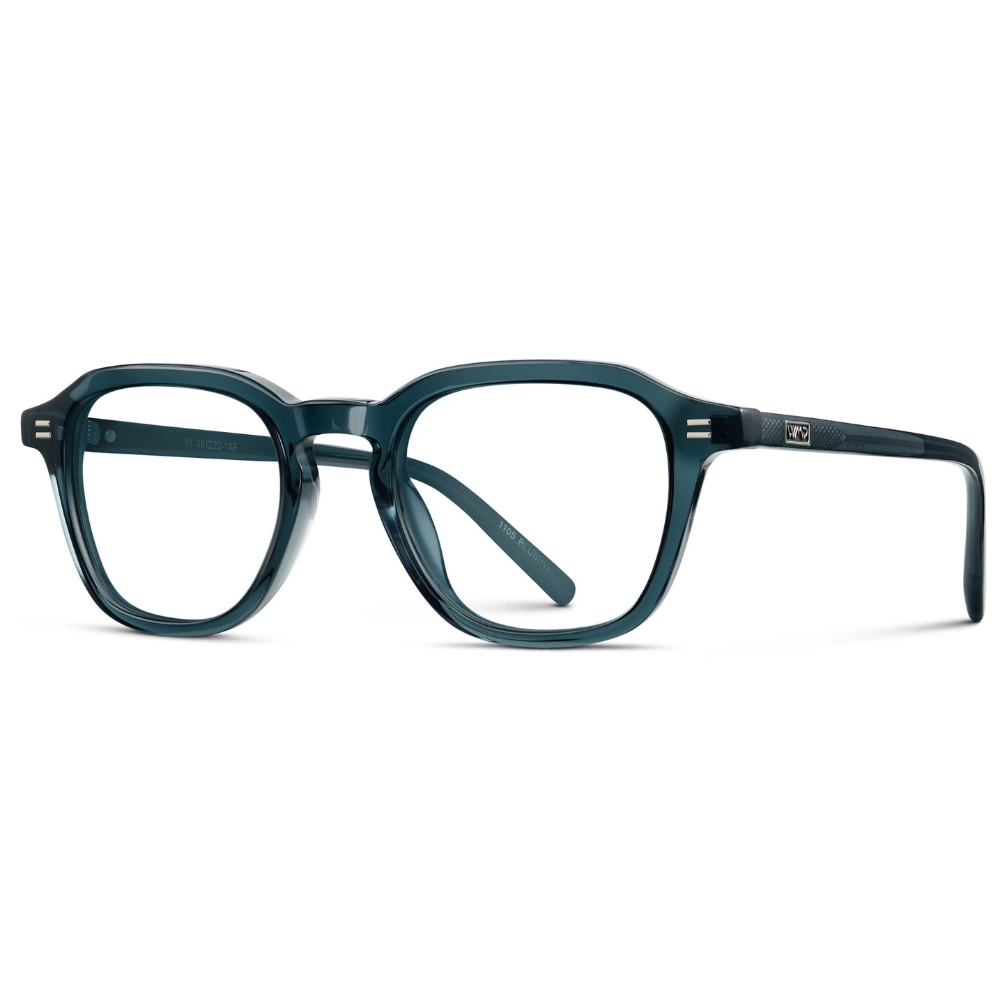 Crystal Steel Blue || Men's Geometric Square Eyeglasses with Crystal Steel Blue Acetate Frame and Clear Prescription Lens