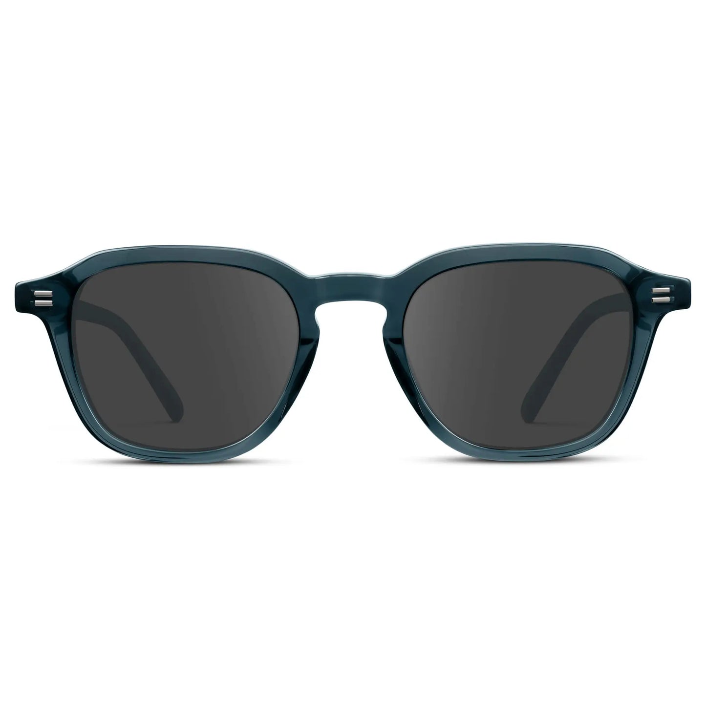 Crystal Steel Blue / Grey || Front view of Men's Geometric Square Prescription Sunglasses with Crystal Steel Blue Acetate Frame and Grey Lens