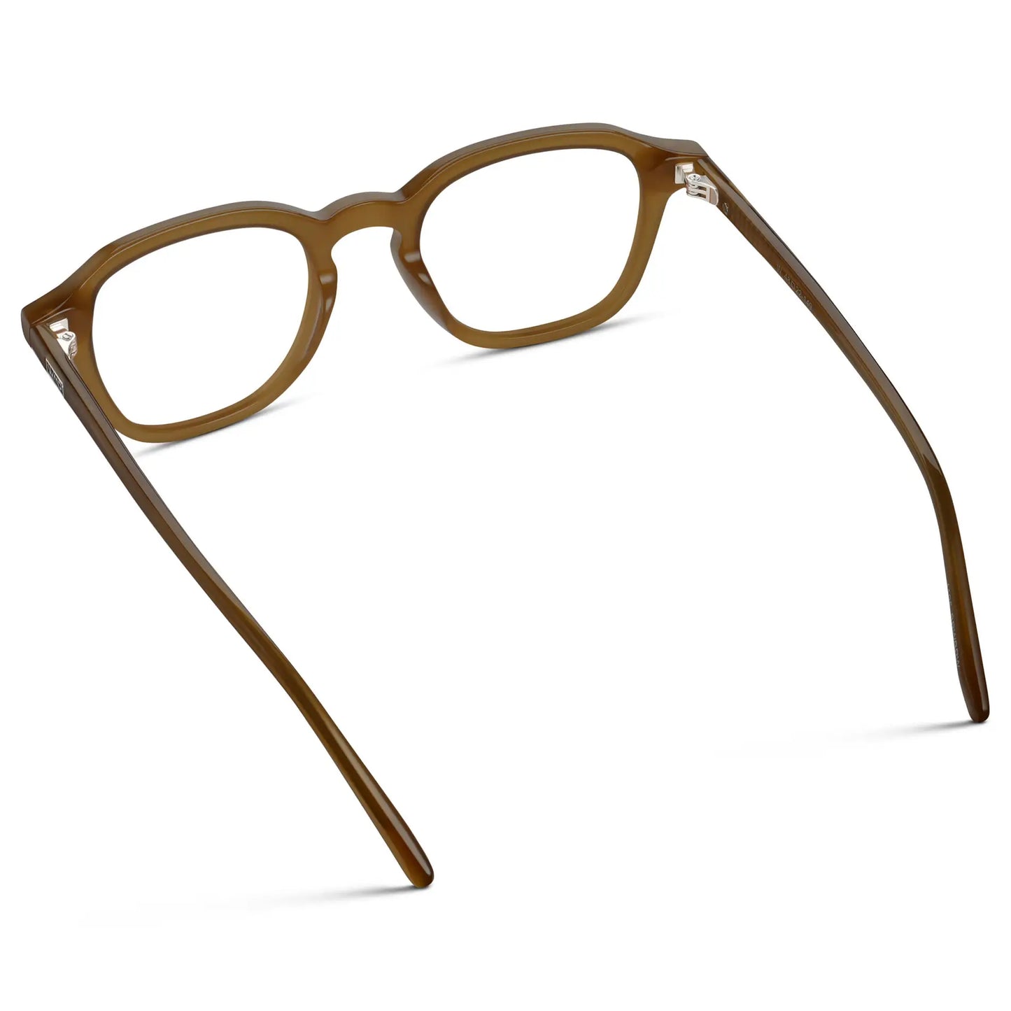 Dune Brown || Back view of Men's Geometric Square Eyeglasses with Dune Brown Acetate Frame and Clear Prescription Lens on a white background