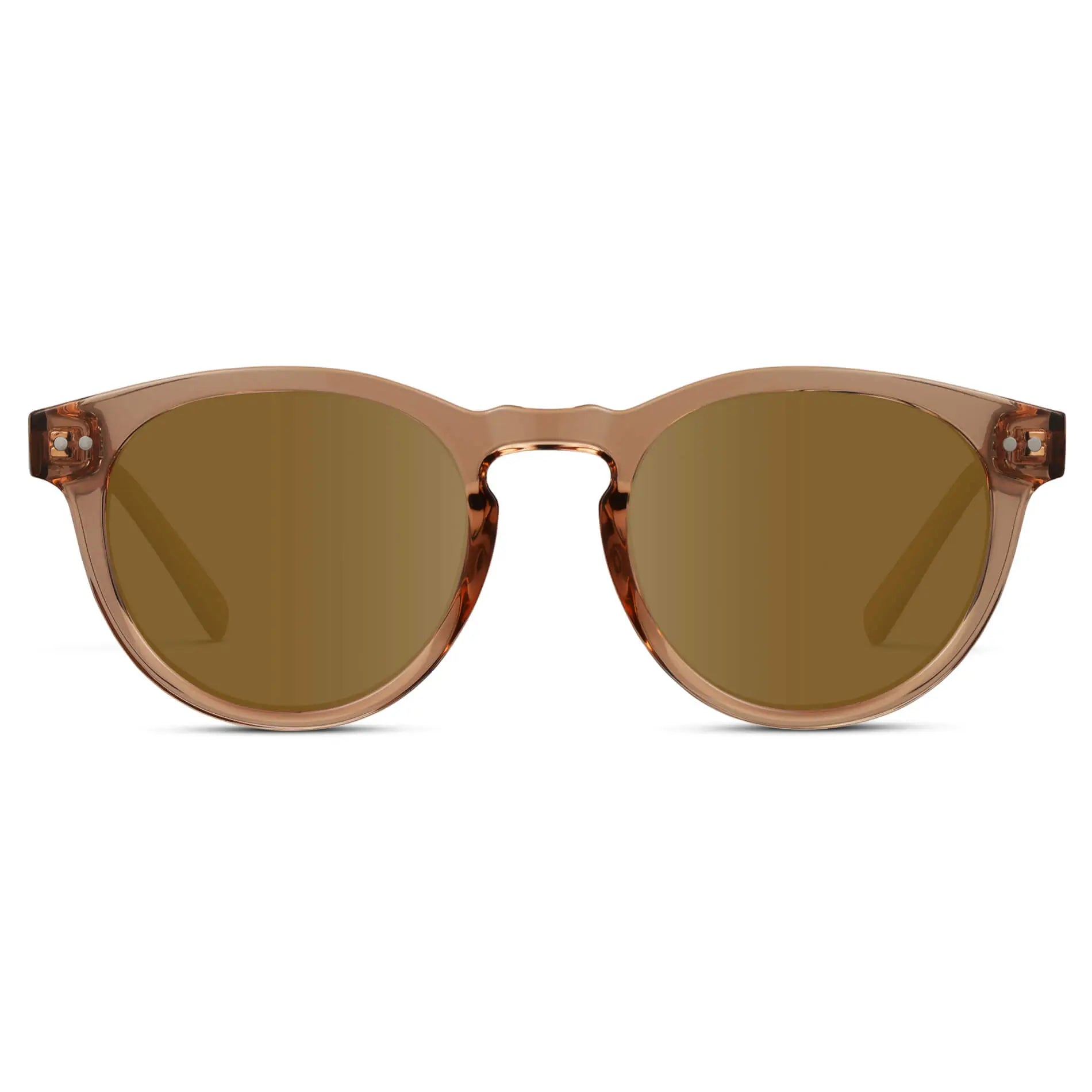 Light Crystal Brown / Amber Lens / Narrow || Brown Round Frame Prescription Sunglasses with Grey Lenses
