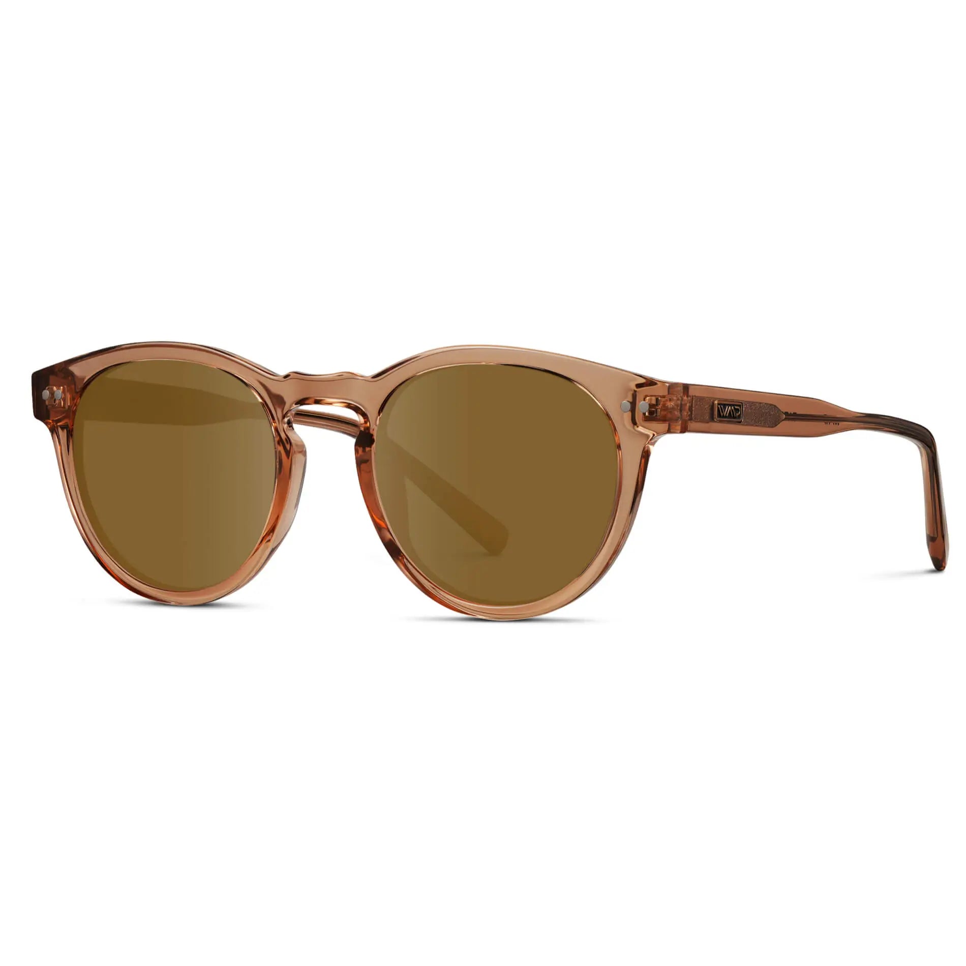 Light Crystal Brown / Amber Lens / Narrow || Brown Round Frame Prescription Sunglasses with Brown Lenses