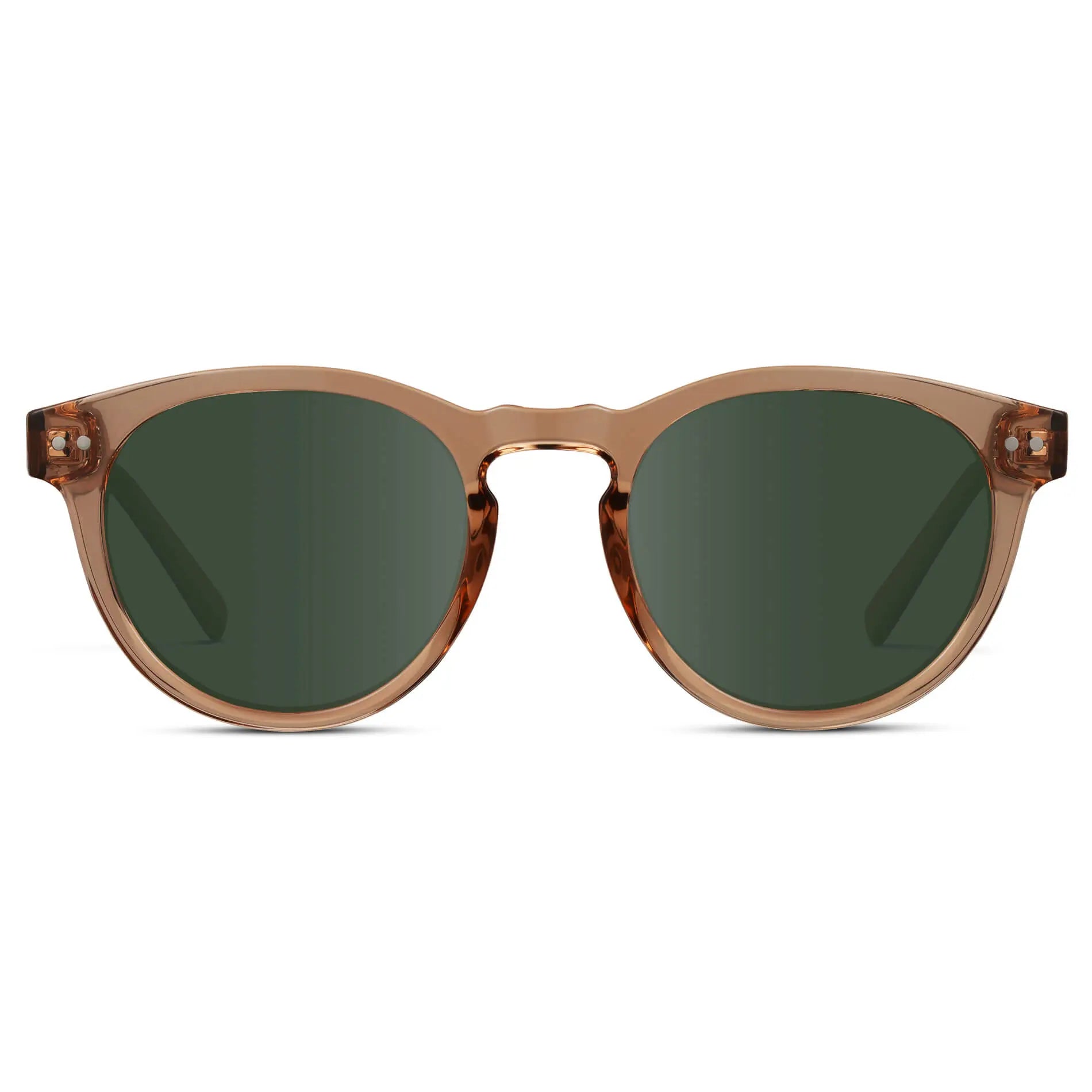 Light Crystal Brown / G15 Lens / Narrow || Brown Round Frame Prescription Sunglasses with Green Lenses