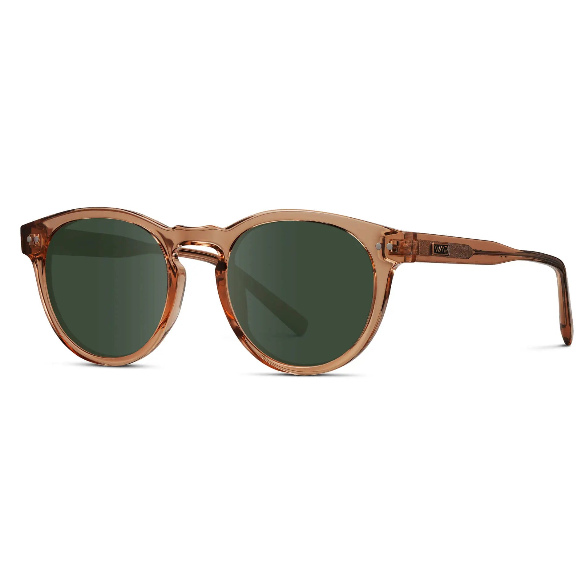 Light Crystal Brown / G15 Lens / Narrow || Brown Round Frame Prescription Sunglasses with Green Lenses
