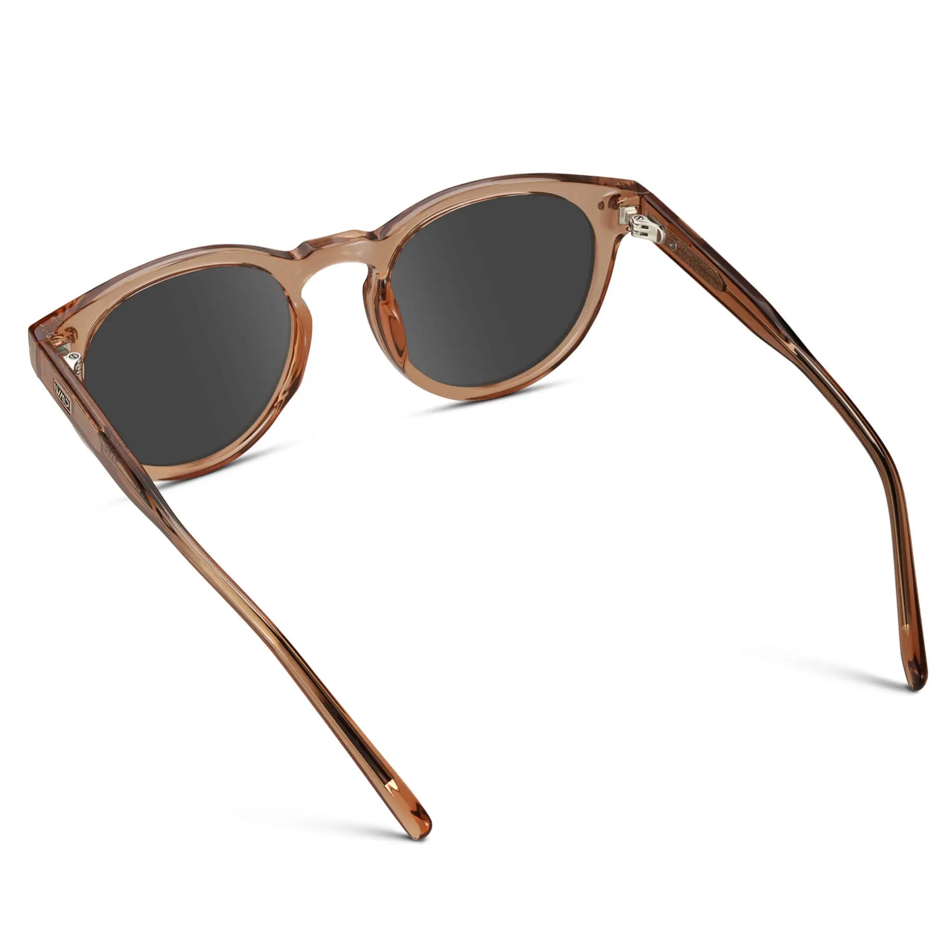 Light Crystal Brown / Grey Lens / Narrow || Brown Round Frame Prescription Sunglasses with Grey Lenses