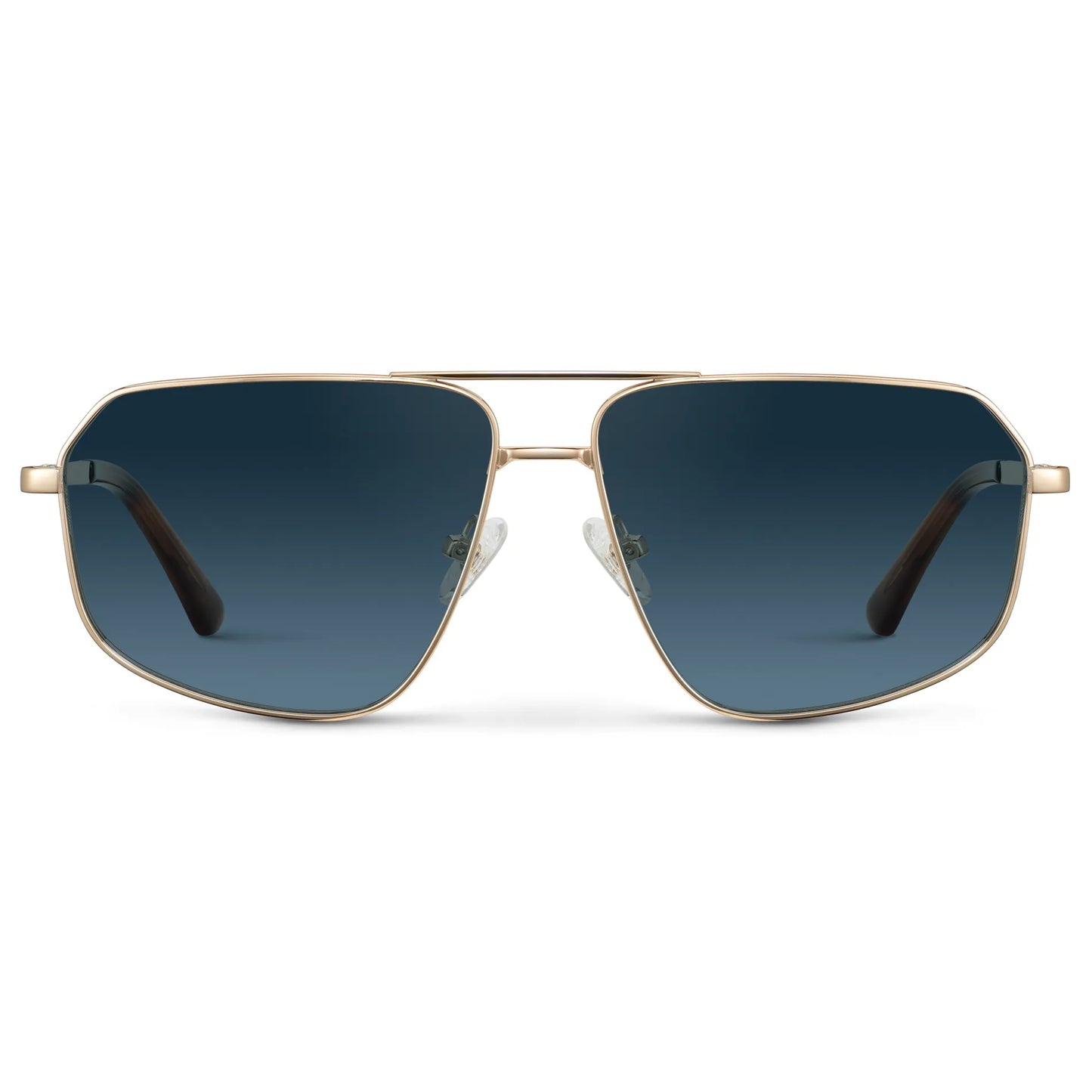 Gold / Deep Blue Gradient Lens || Women's Metal Aviator Sunglasses with Gold Frame and Deep Blue Gradient Lens on a white background