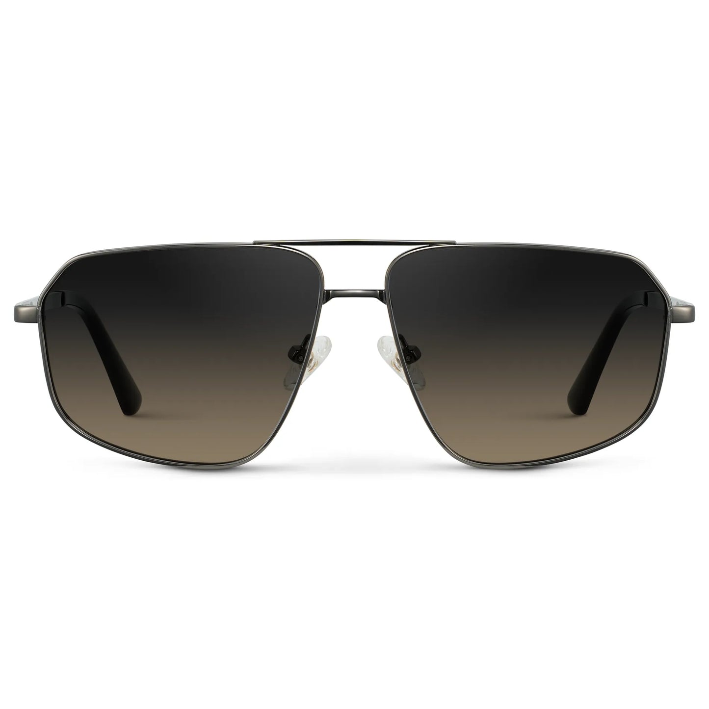 Gunmetal / Grey Brown Gradient Lens || Women's Metal Aviator Sunglasses with Grey Frame and Grey Brown Gradient Lens on a white background