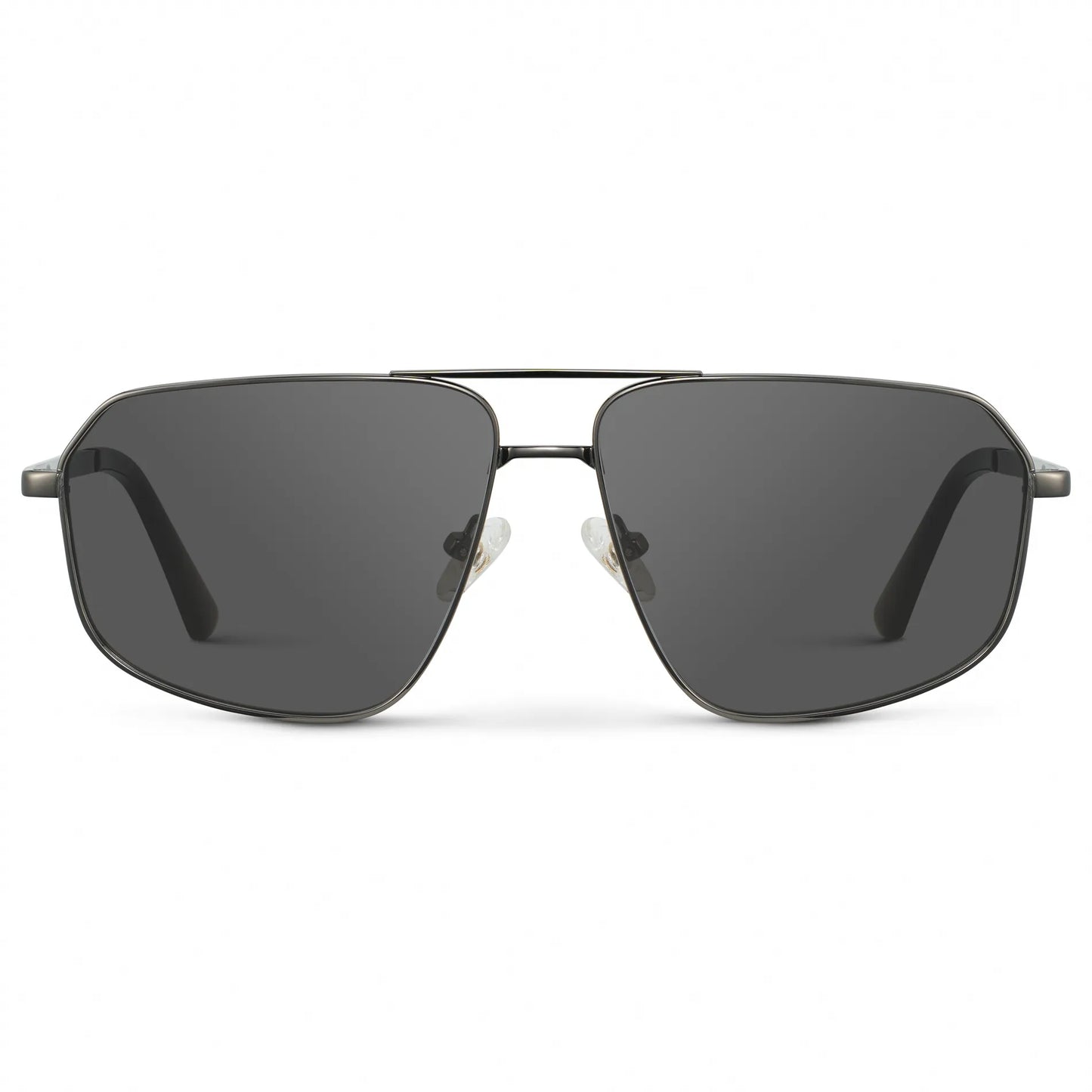 Gunmetal / Grey || Women's Geometric Stainless Steel Aviator Prescription Sunglasses with Gunmetal Frame and Grey Lens on a white background