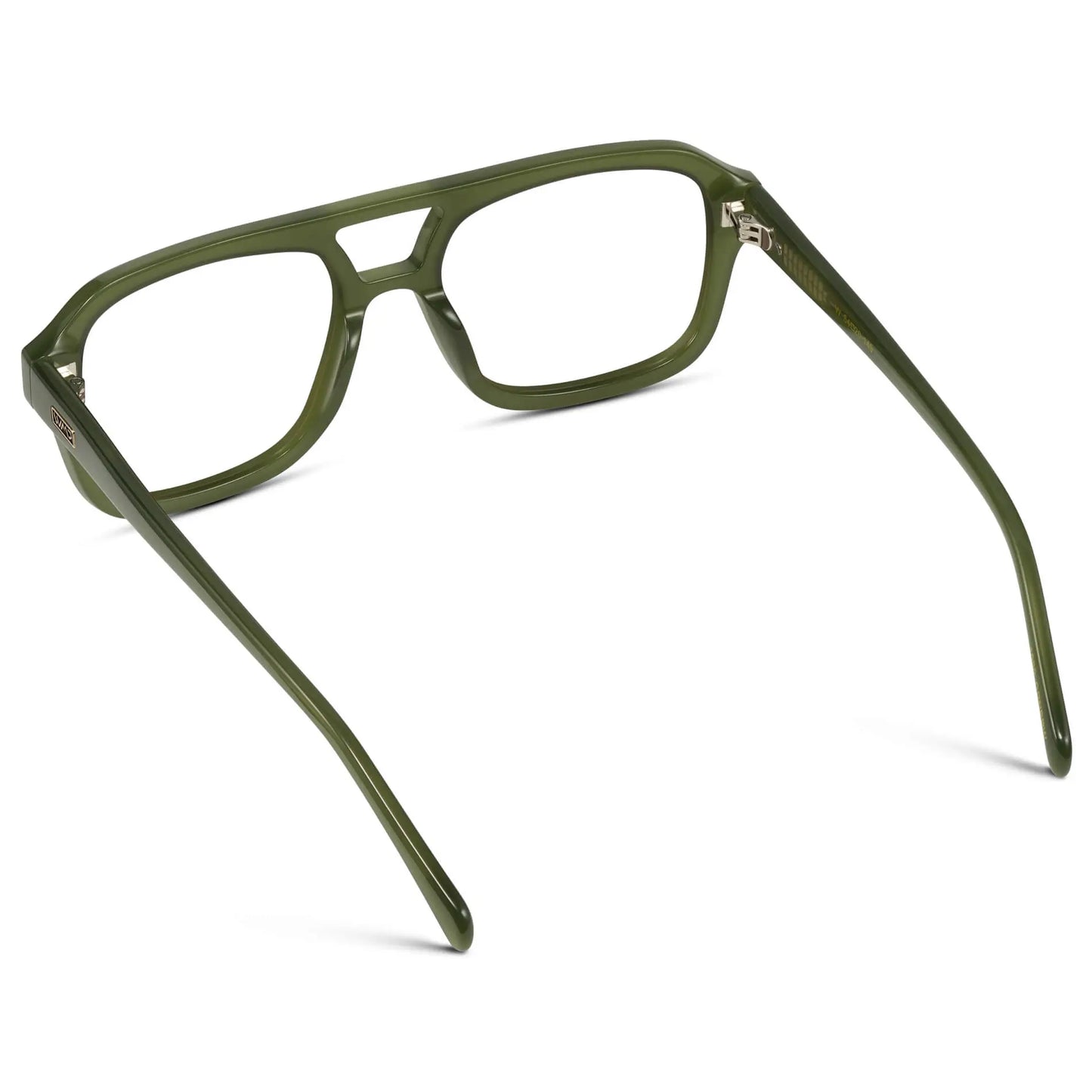 Olive Green || Back view of Women's Prescription Oversized Square Glasses with Olive Green Frame and Clear Lenses on a white background