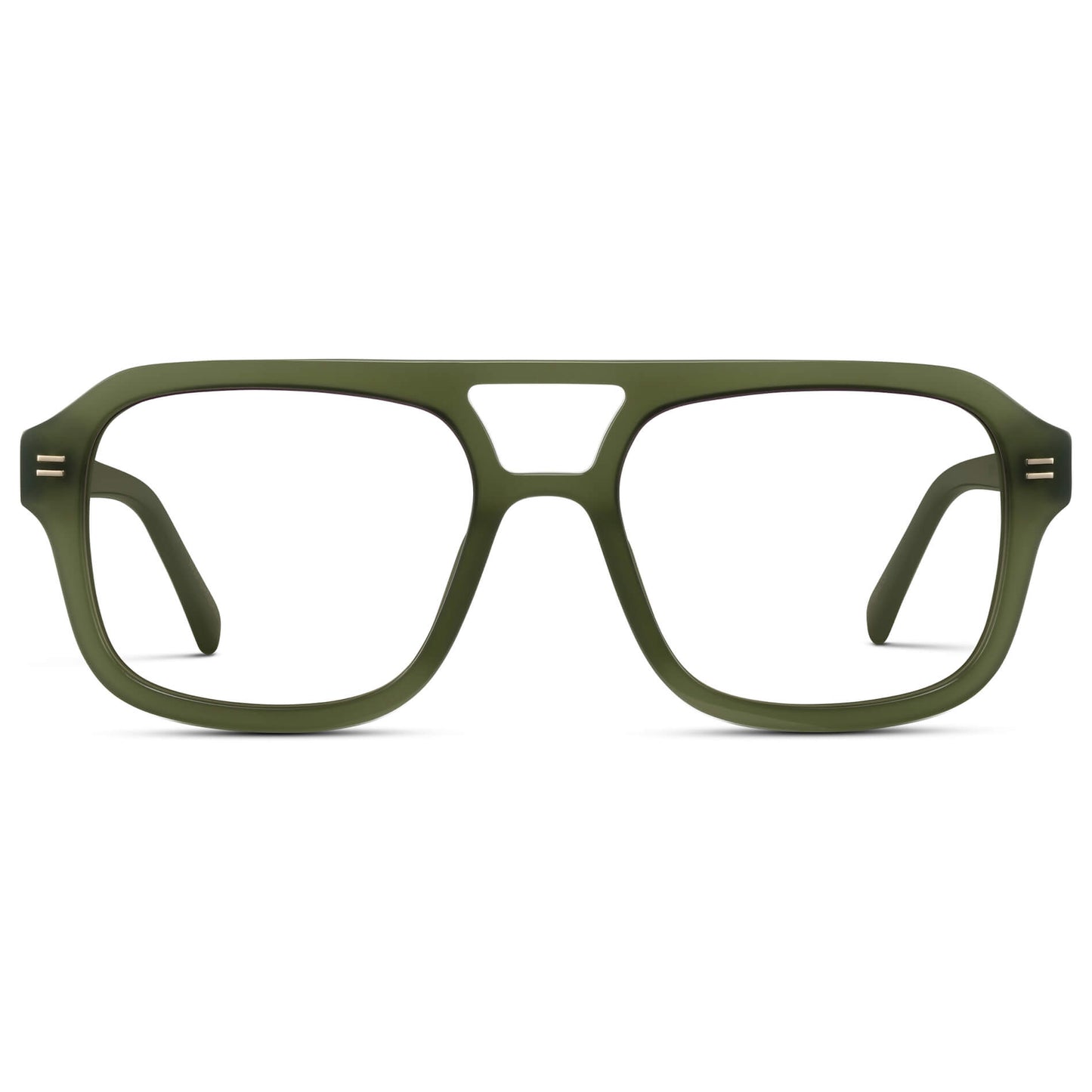 Olive Green || Square Frame Glasses with Clear Prescription Lenses.