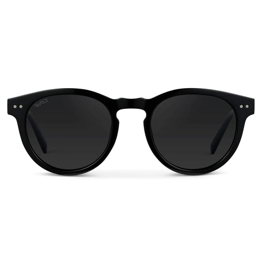 Black Frame / Black Lens / Medium || Women's Black Round Frame Sunglasses with Black Polarized Lenses