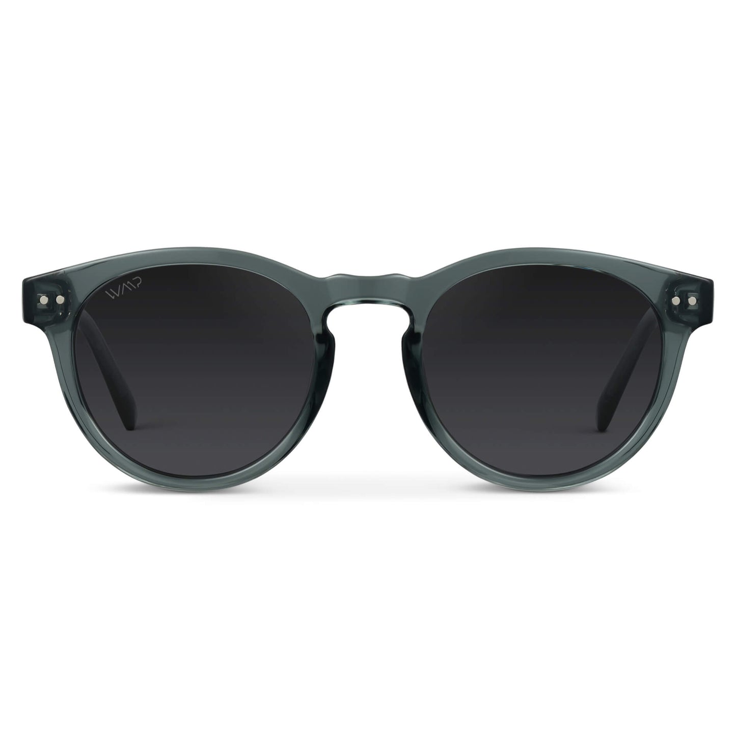 Crystal Blue Frame / Black Lens || Blue Round Frame Sunglasses with Black Polarized Lenses