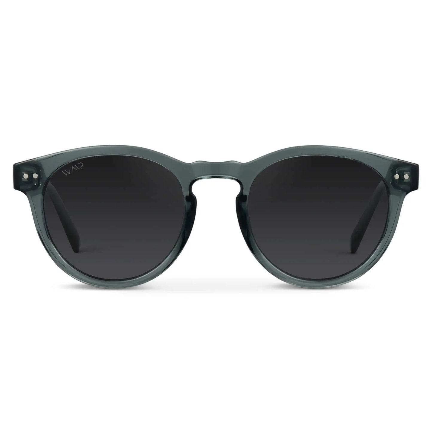 Crystal Blue Frame / Black Lens / Medium || Women's Blue Round Frame Sunglasses with Black Polarized Lenses