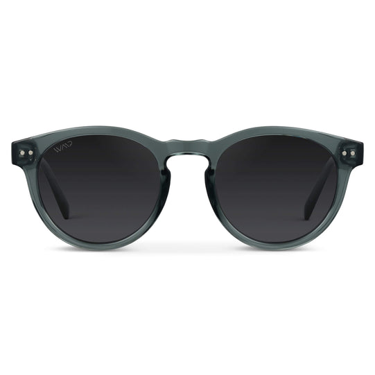 Crystal Blue Frame / Black Lens || Blue Round Frame Sunglasses with Black Polarized Lenses