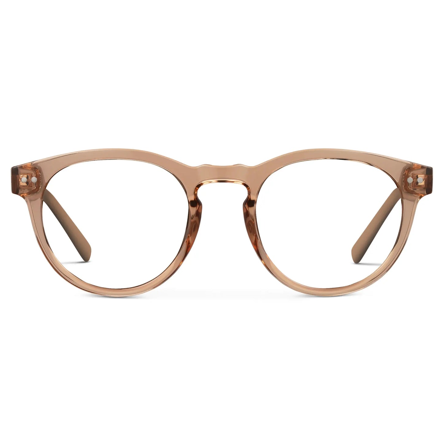 Light Crystal Brown || Women's Round Prescription Glasses with Brown Frame and Clear Lenses on a white background