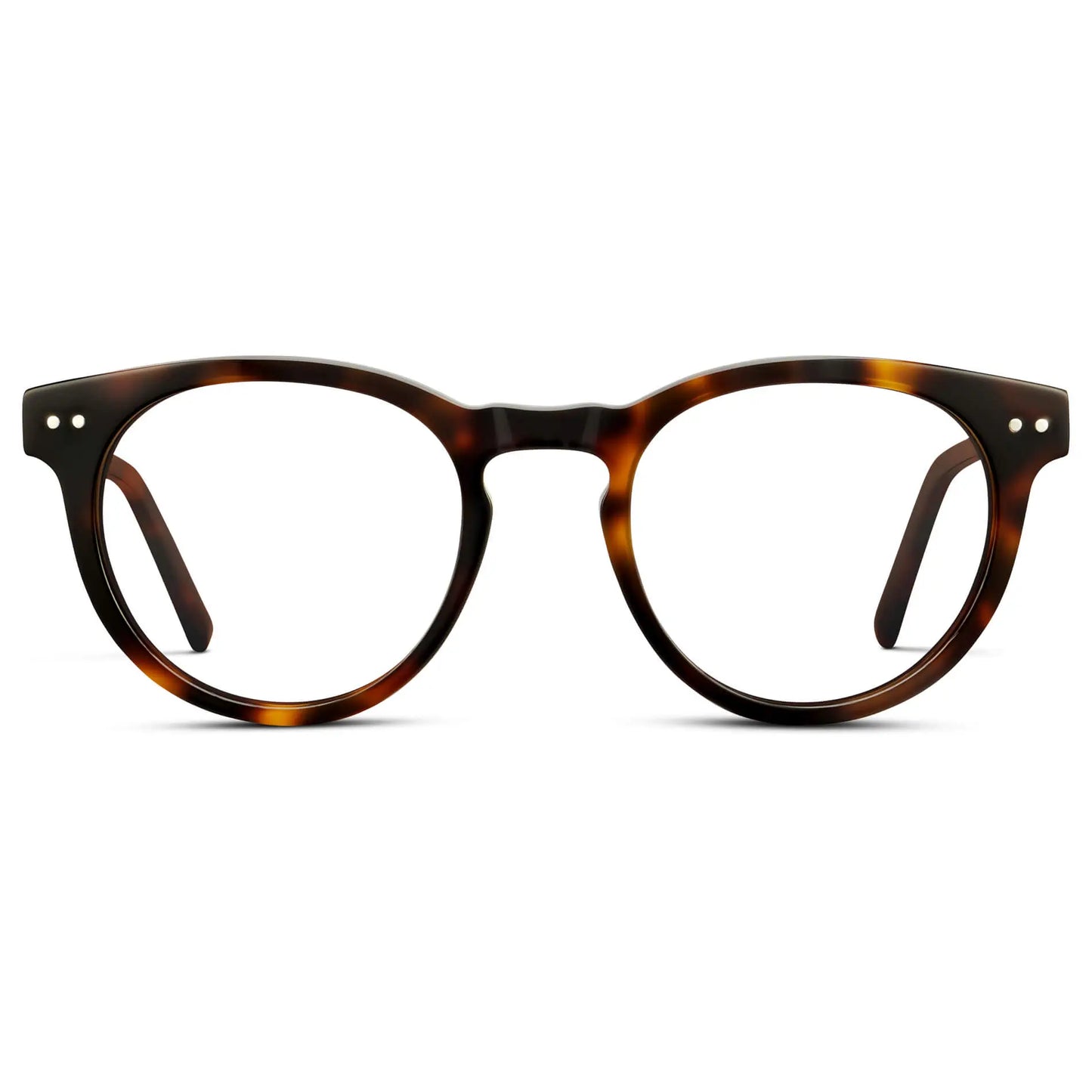 Brown Tortoise || Women's Round Prescription Glasses with Brown Tortoise Frame and Clear Lenses on a white background