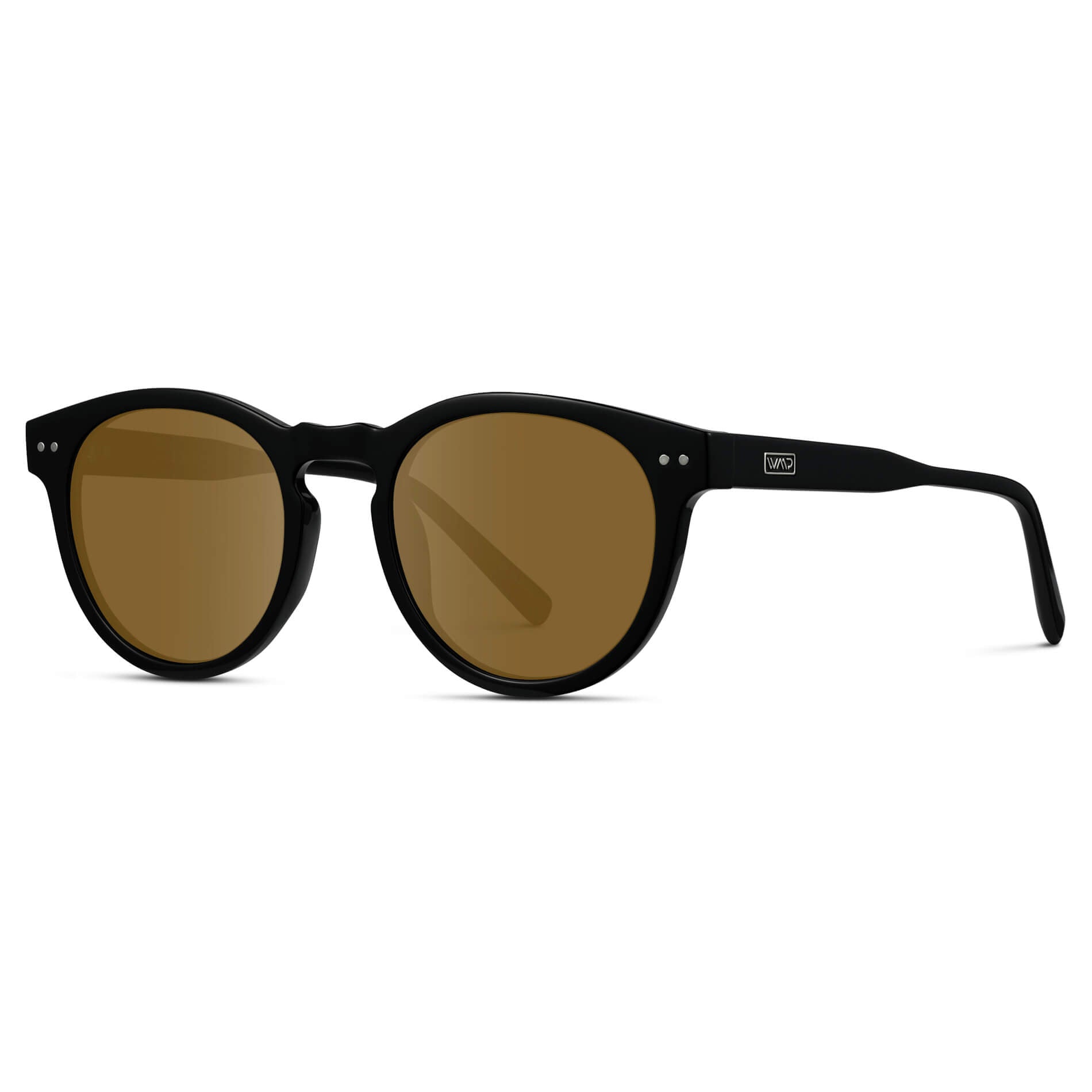 Black / Amber Lens / Medium || Black Round Frame Prescription Sunglasses with Brown Lenses