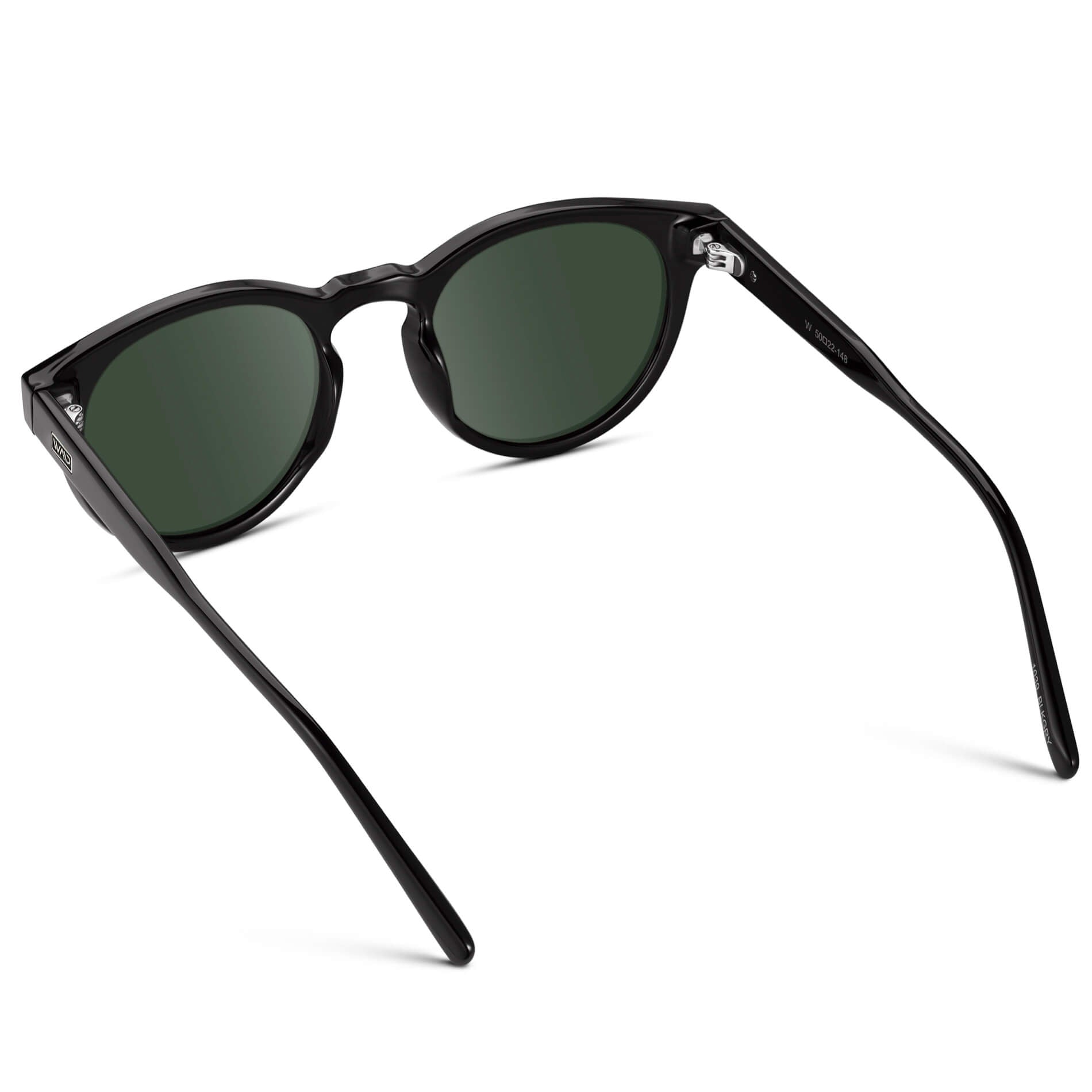Black / G15 Lens / Medium || Black Round Frame Prescription Sunglasses with Green Lenses