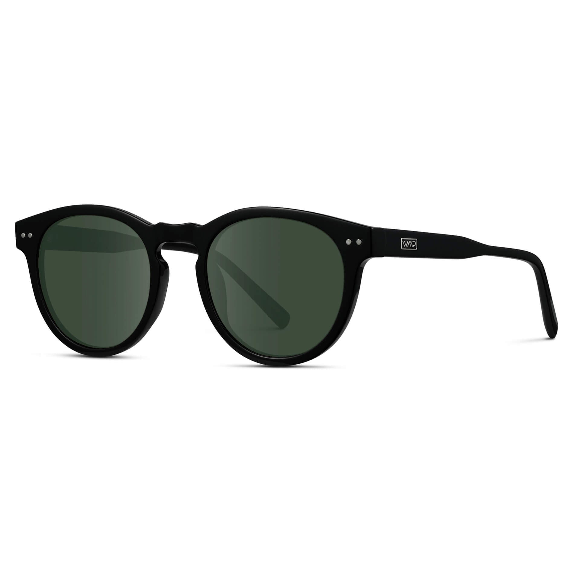 Black / G15 Lens / Medium || Black Round Frame Prescription Sunglasses with Green Lenses