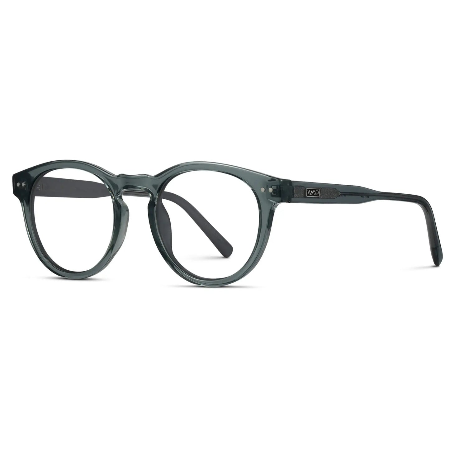 Crystal Blue || Side view of Women's Round Prescription Glasses with Crystal Blue Frame and Clear Lenses on a white background