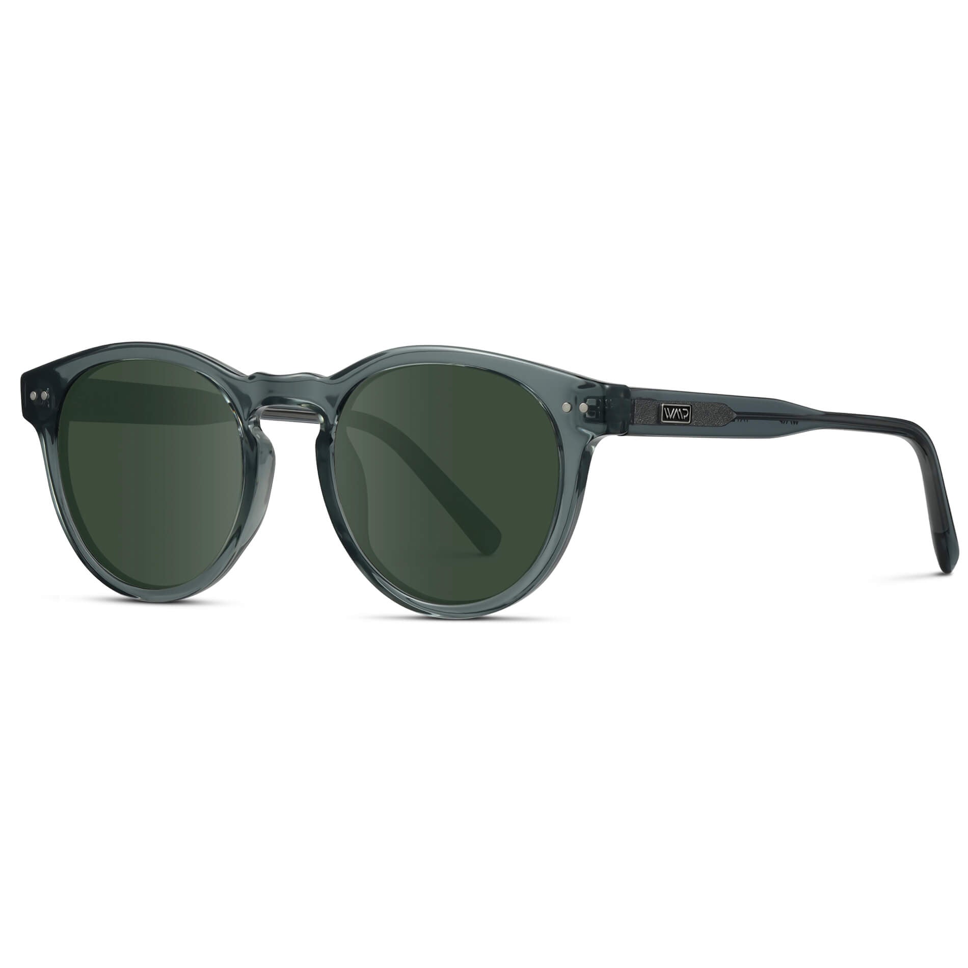 Crystal Blue / G15 Lens / Medium || Clear Blue Round RX Sunglasses with UV Blocking Green Lenses
