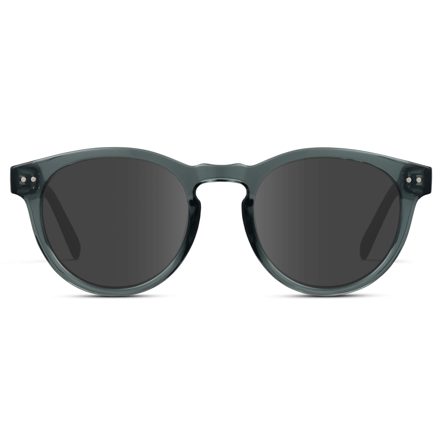 Crystal Blue / Grey Lens || Blue Round Frame Prescription Sunglasses with Grey Lenses