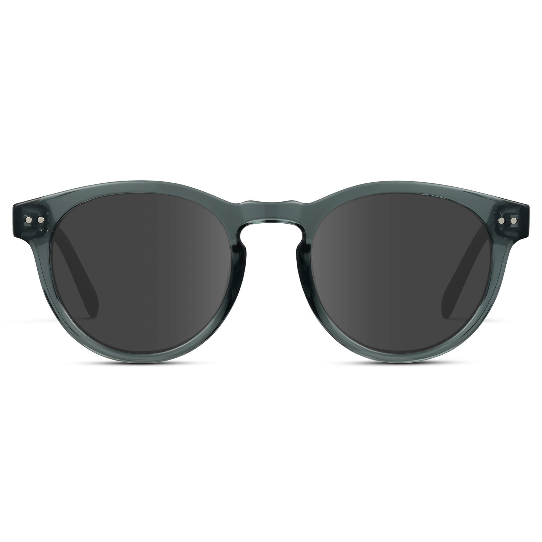 Crystal Blue / Grey Lens / Medium || Blue Round Frame Prescription Sunglasses with Grey Lenses