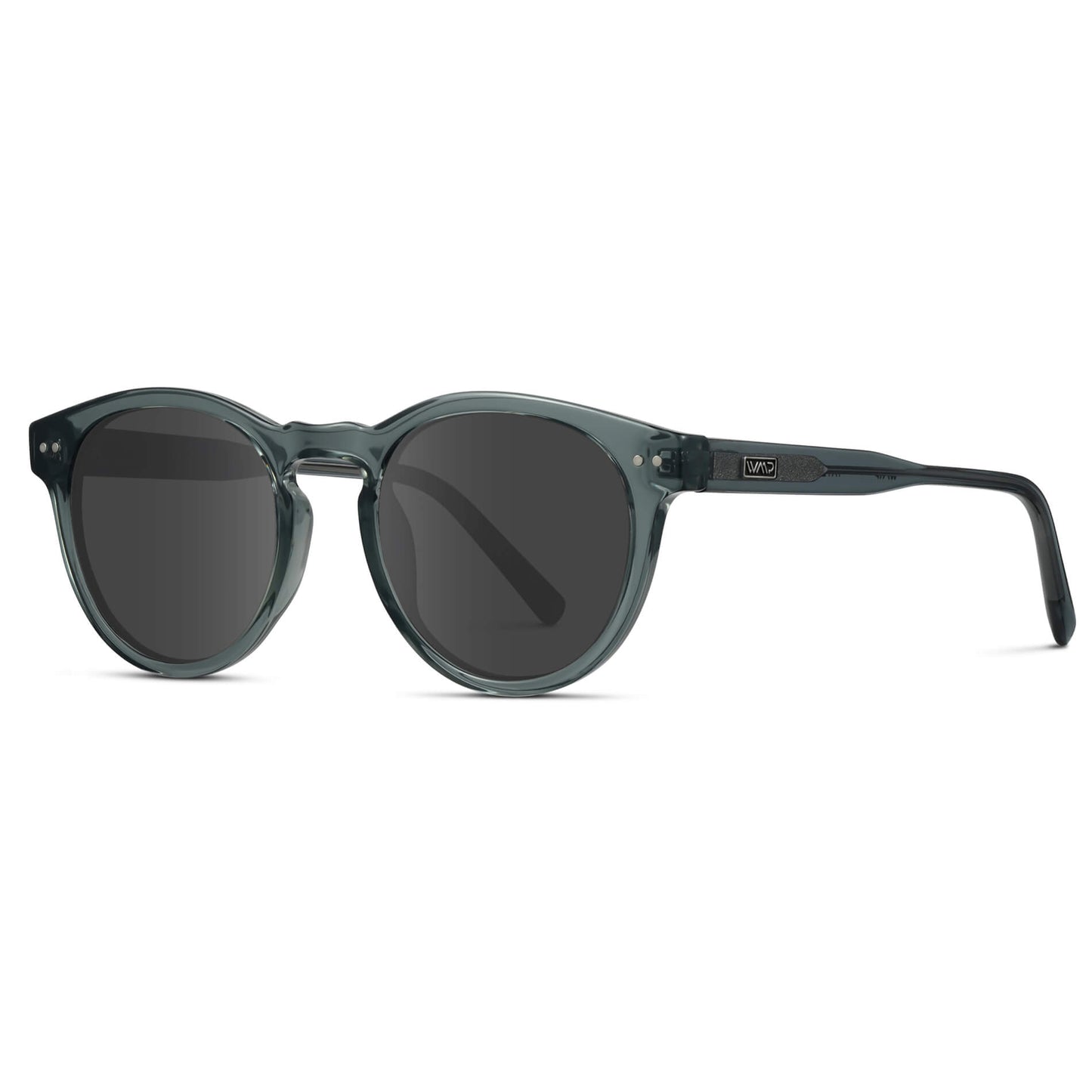 Crystal Blue / Grey Lens || Blue Round Frame Prescription Sunglasses with Grey Lenses