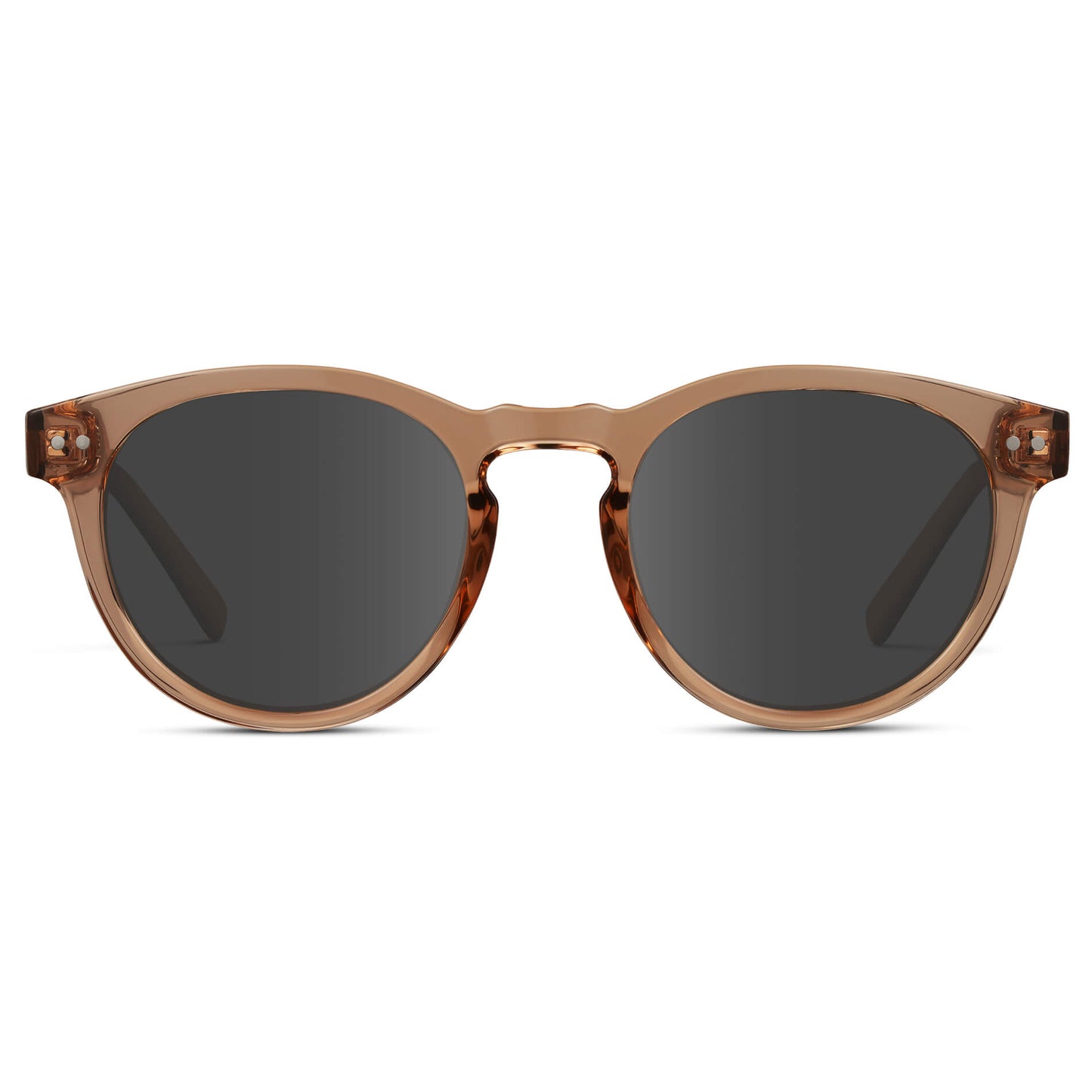 Light Crystal Brown / Grey Lens || Brown Round Frame Prescription Sunglasses with Grey Lenses