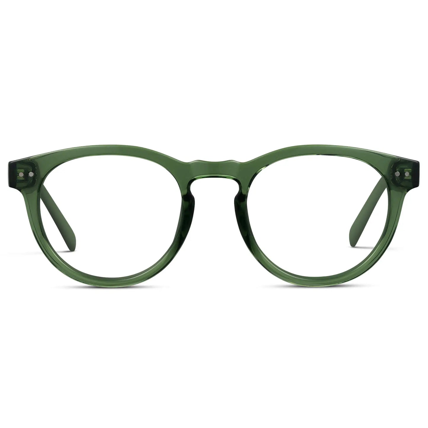 Emerald Green || Women's Round Prescription Glasses with Green Frame and Clear Lenses on a white background