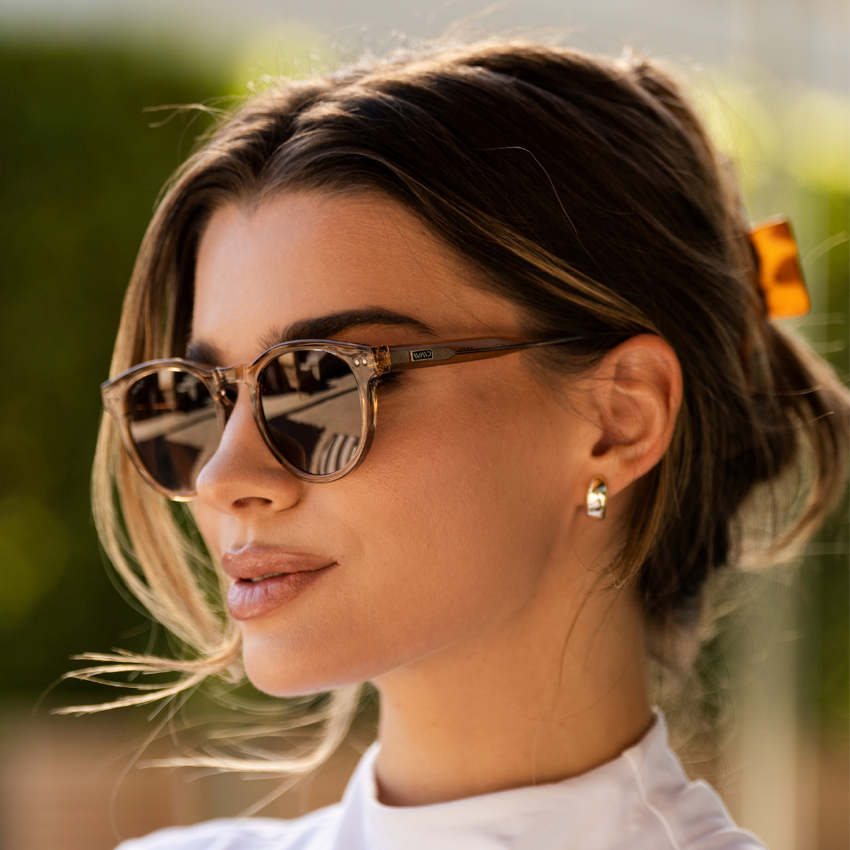 Light Crystal Brown / Brown Lens || Brown Round Frame Sunglasses with Brown Polarized Lenses