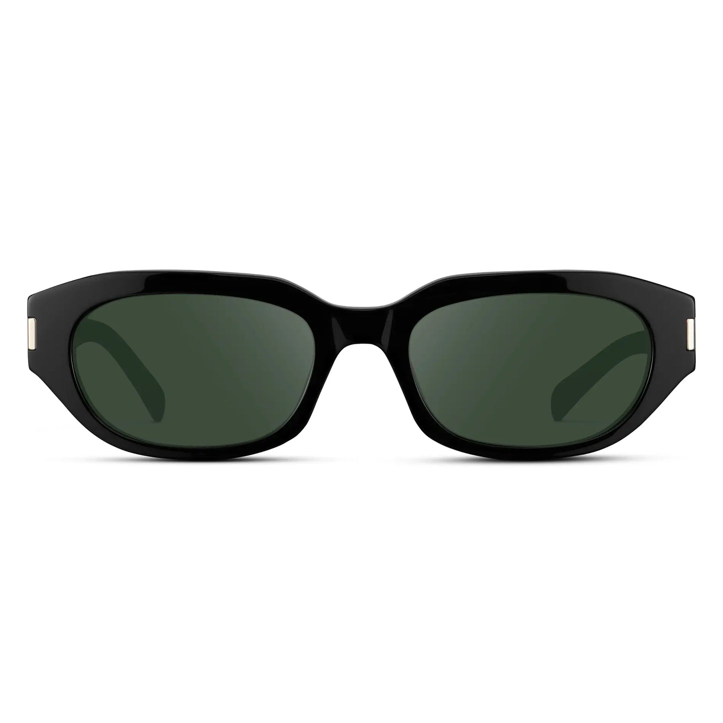 Black / G15 || Women's Oval Prescription Sunglasses with Black Frame and Green Lenses on a white background