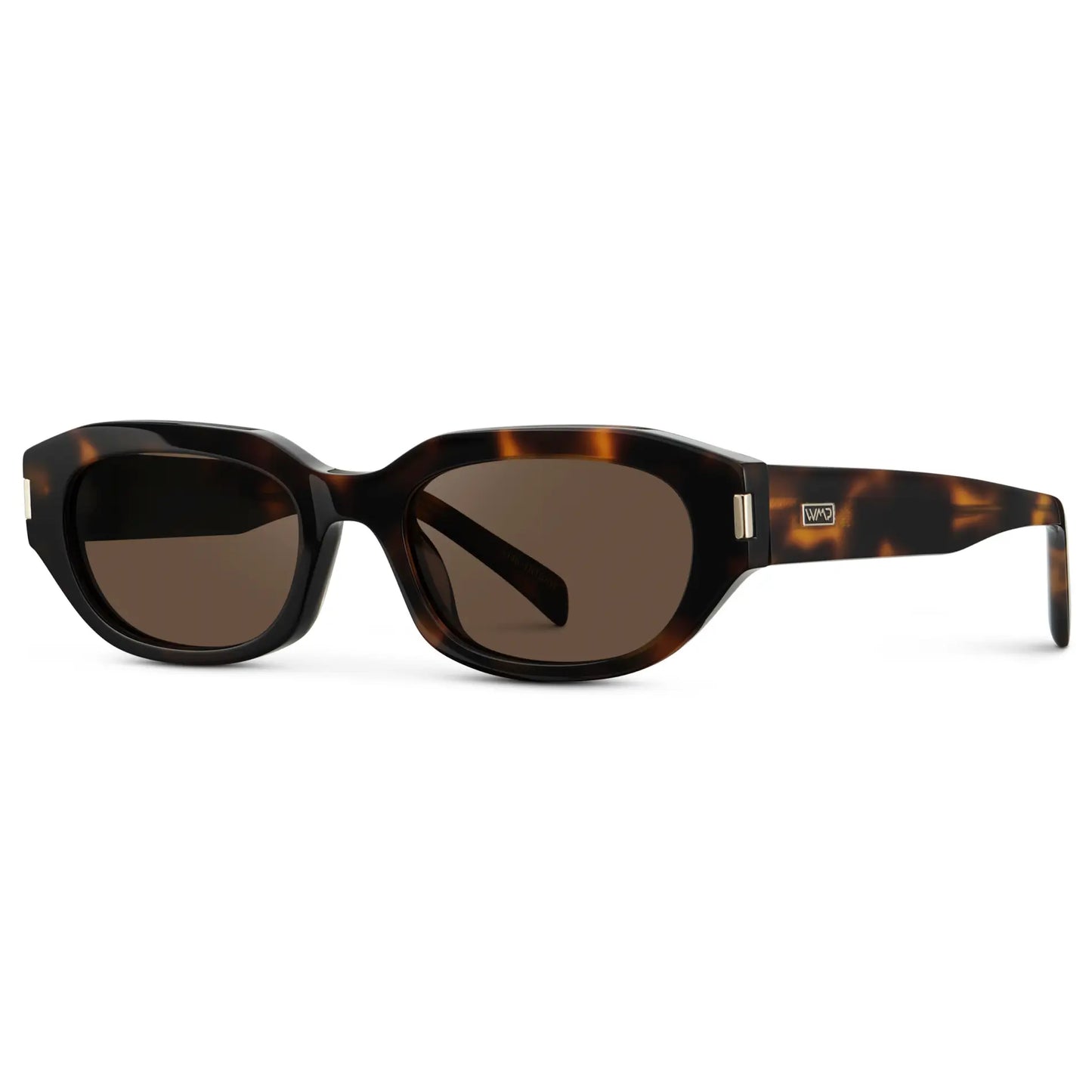Brown Tortoise / Brown Lens || Side view of Women's Oval Polarized Sunglasses with Brown Tortoise Frame and Brown Lenses on a white background
