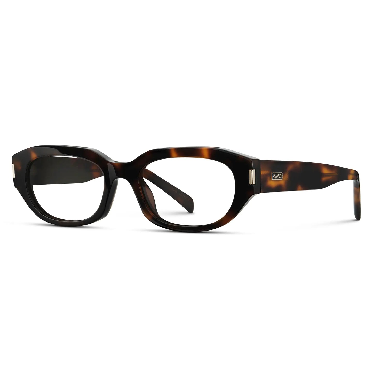 Brown Tortoise || Side view of Women's Oval Prescription Eyeglasses with Brown Tortoise Frame and Clear Lenses on a white background