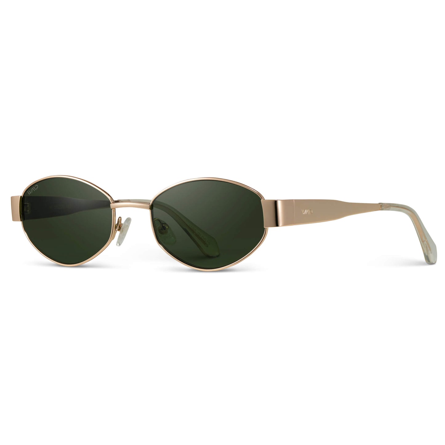 Gold / Smoke Green Lens || Trendy oval shape gold metal thick temple sunglasses with smoke green lenses