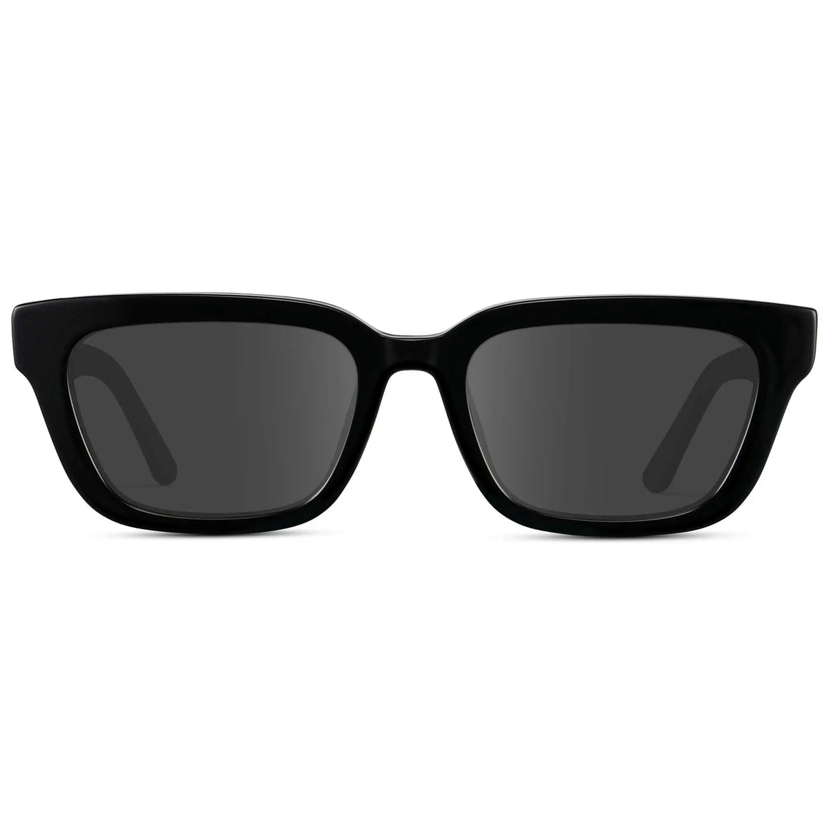 Black / Grey || Women's Rectangular Prescription Sunglasses with Black Acetate Frame and Grey Prescription Lenses on a white background