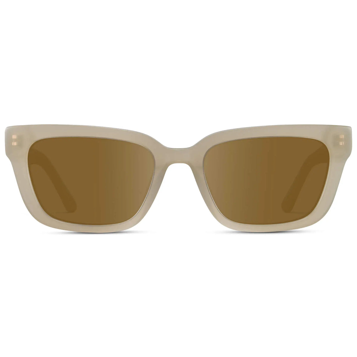 Pearl Beige / Amber || Women's Rectangular Prescription Sunglasses with Pearl Beige Acetate Frame and Brown Prescription Lenses on a white background