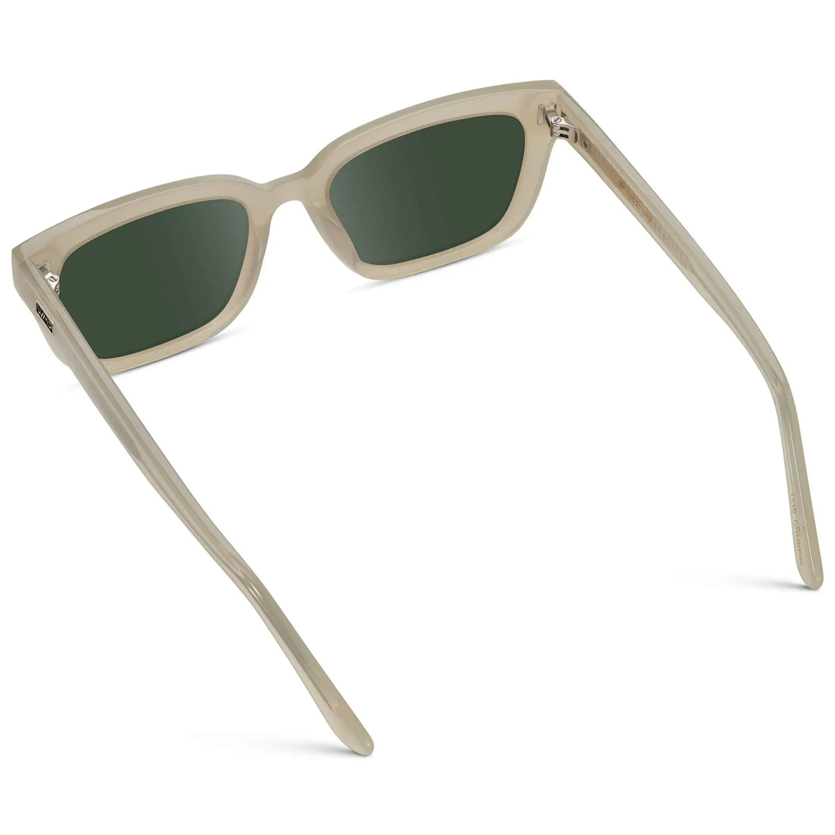 Pearl Beige / G15 || Back view of Women's Rectangular Prescription Sunglasses with Pearl Beige Acetate Frame and Green Prescription Lenses on a white background